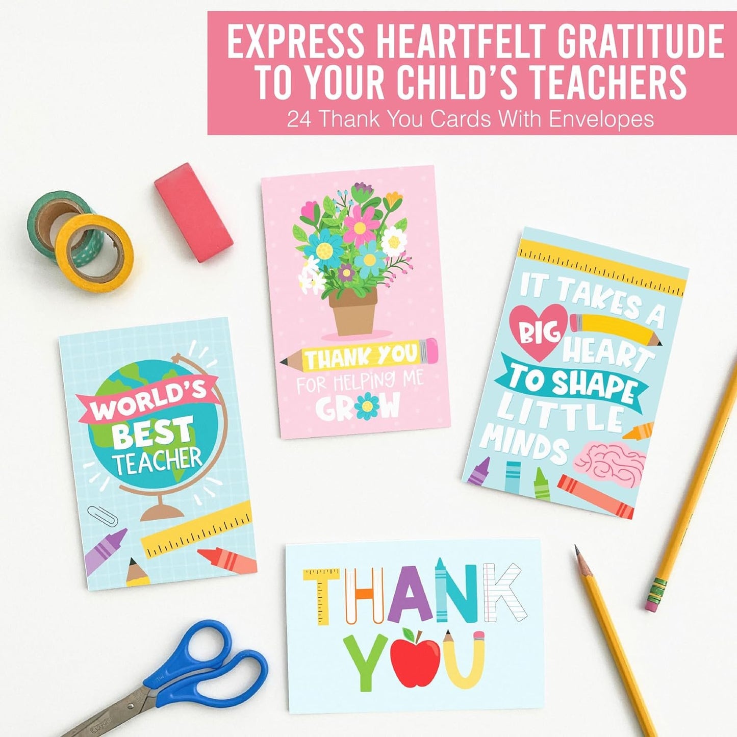 24 Colorful Teacher Thank You Cards From Student - Teacher Gift Card Teacher Appreciation Cards Bulk, Thank You Teacher Cards From Student, Bulk Thank You Cards For Teachers Appreciation Cards