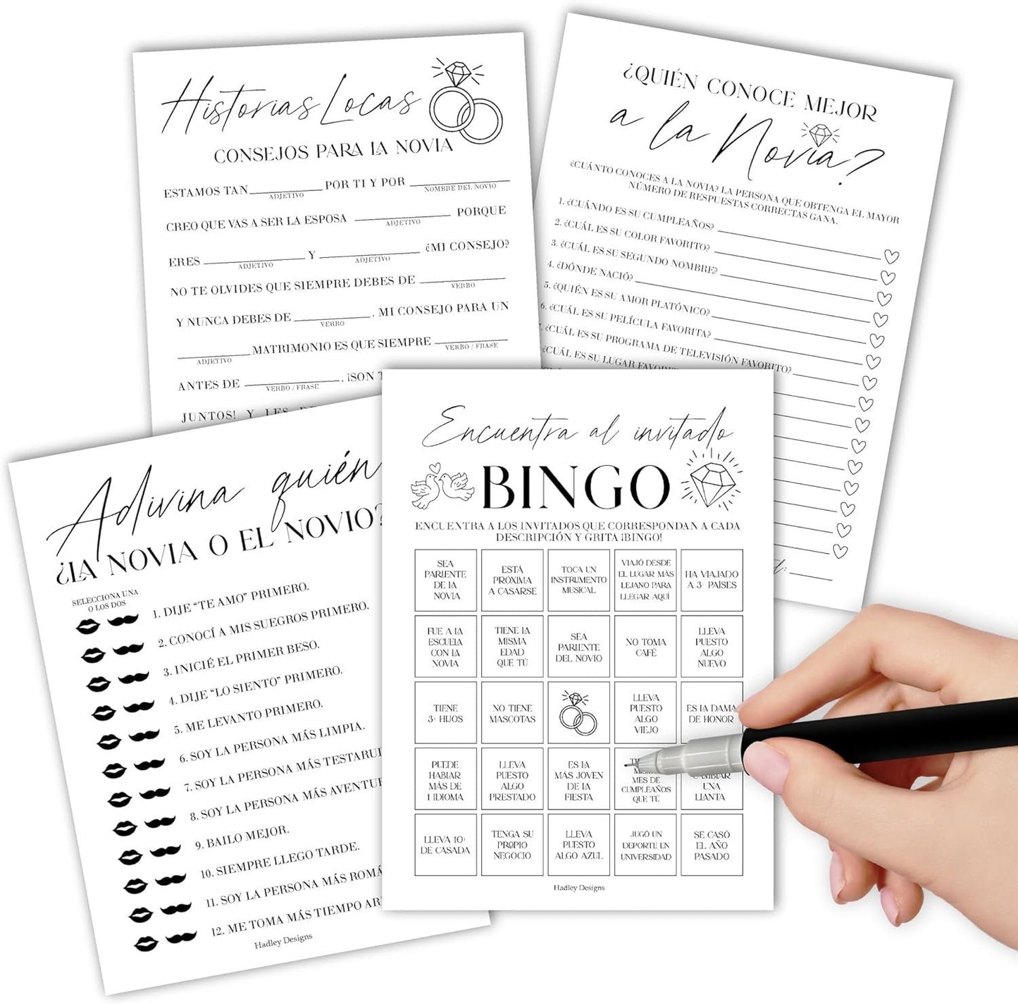 Spanish Bingo, Trivia, Mad Libs | Set of 20 | Spanish Bridal Shower Games