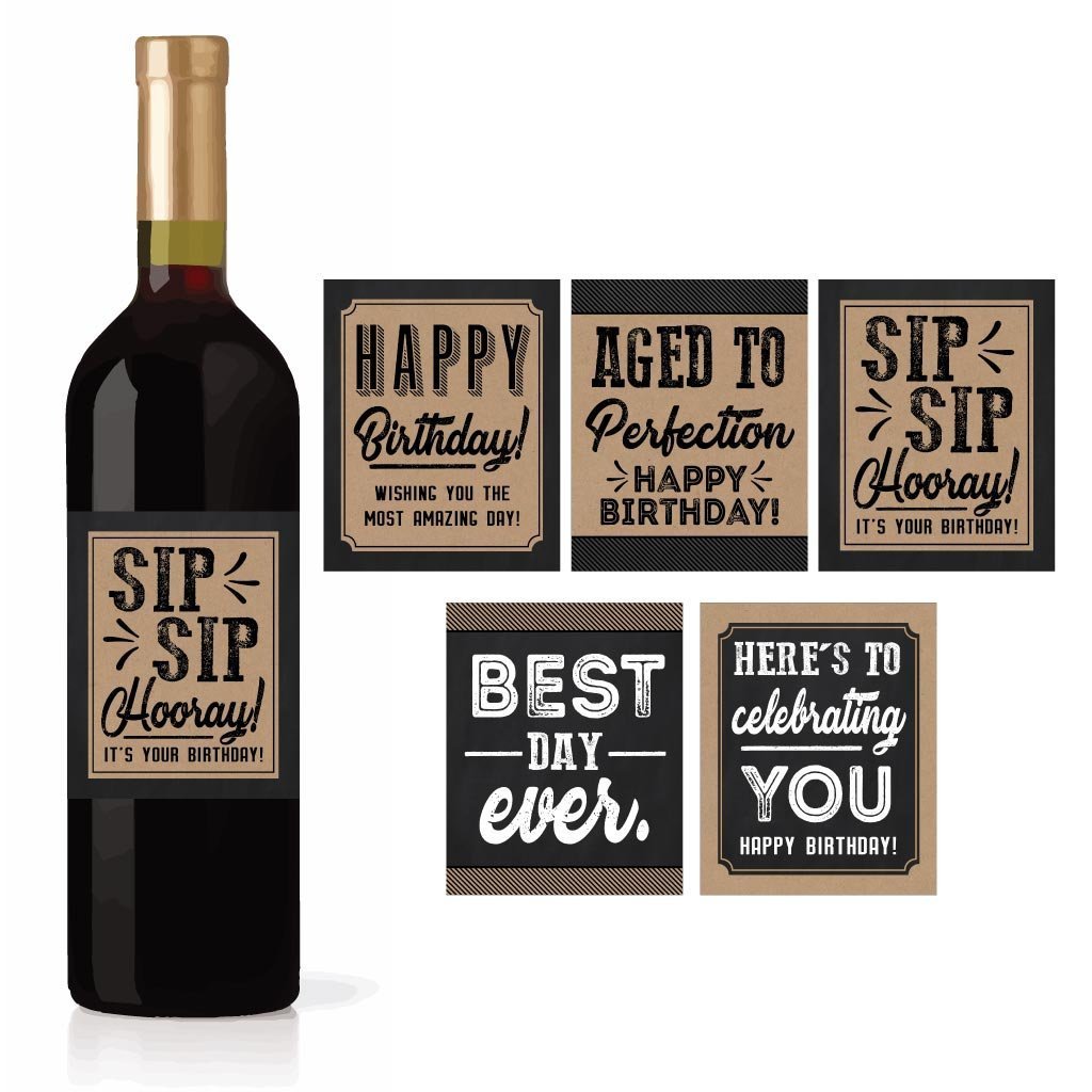 Birthday Wine Labels | Set of 5 | Party Supplies