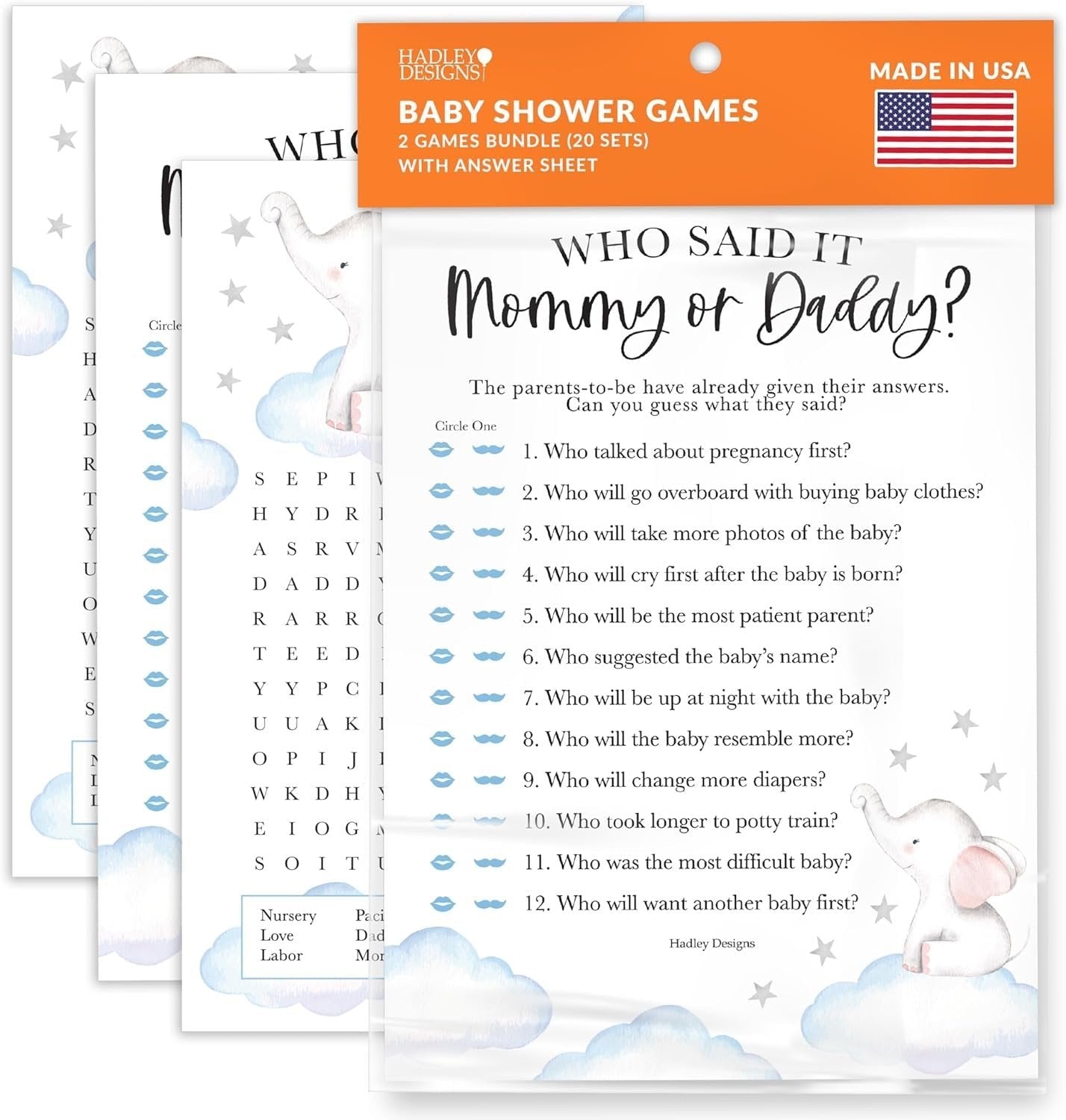 Who Said It Mommy or Daddy & Baby Word Search | Set of 20 | Baby Shower Games