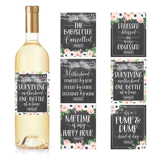 Mom To Be Wine Labels | Set of 6 | Party Supplies