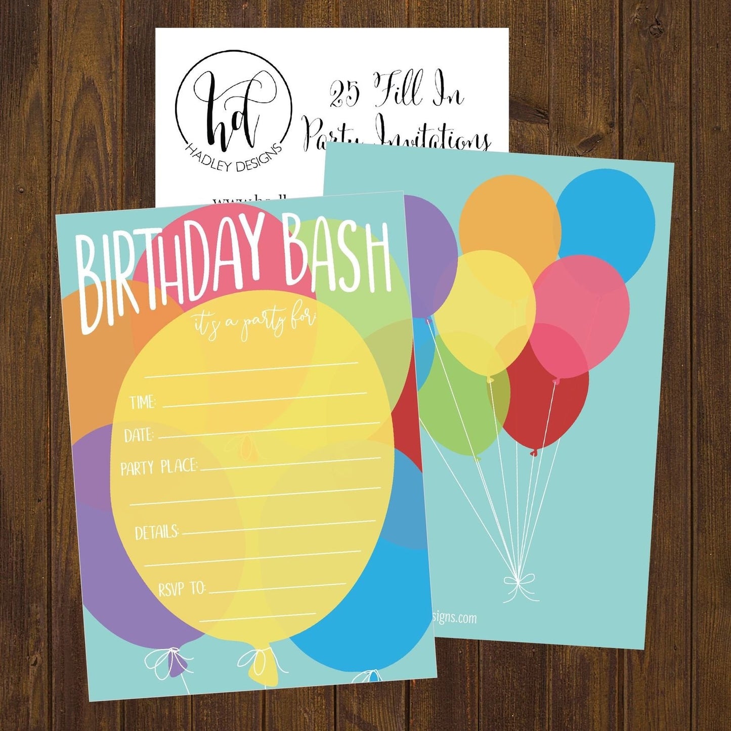 25 Balloon Rainbow Party Invitations for Kids, Teens, Adults, Boys & Girls, Blank Children Happy 1st Birthday Invitation Cards, Unique Baby First Bday Invites, Toddler 1 2 3 Year Old Invites Fill In