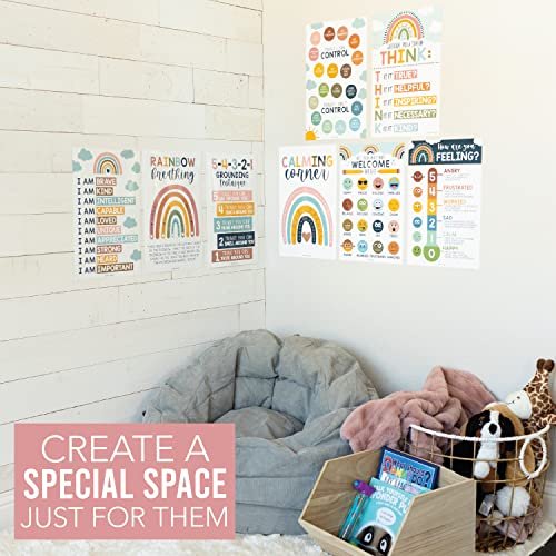 Boho Rainbow Calming Corner Posters | Set of 9 | Classroom Decor