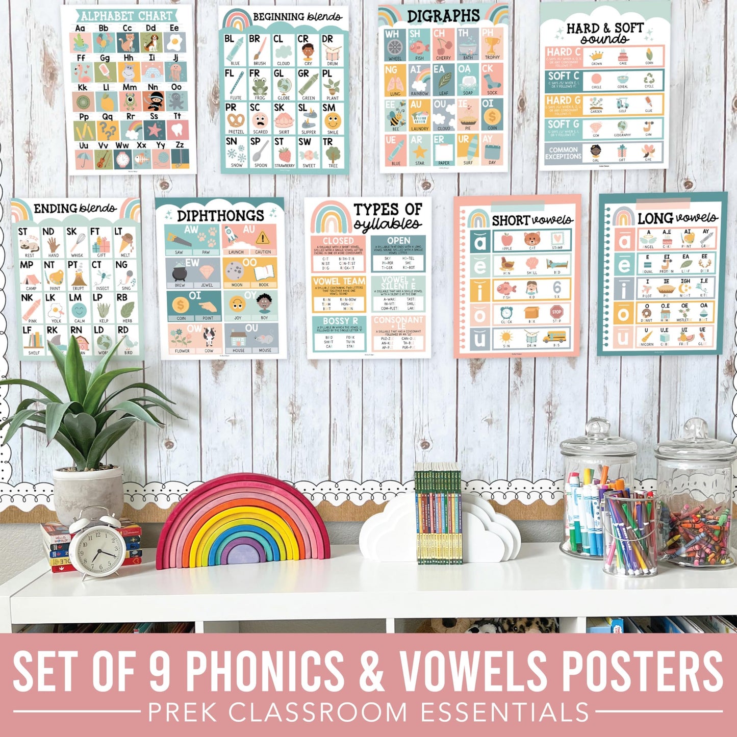 Boho Phonics & Vowel Posters | Set of 9 | Educational Posters