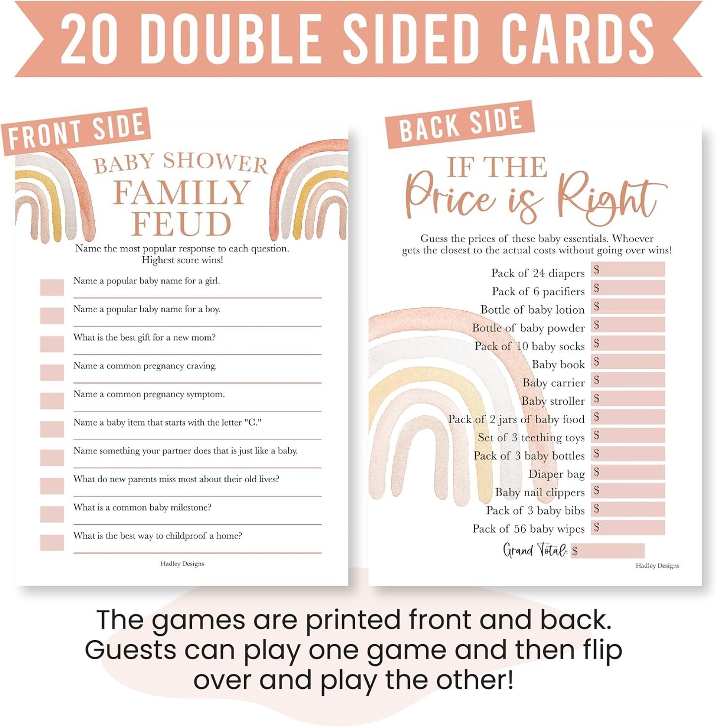 20 Boho Baby Shower Games For Girl - Hilarious Baby Shower Games Girl, The Price Is Right Baby Shower Game Cards, Baby Games For Baby Shower Family Feud Game, Baby Girl Baby Shower Games Funny