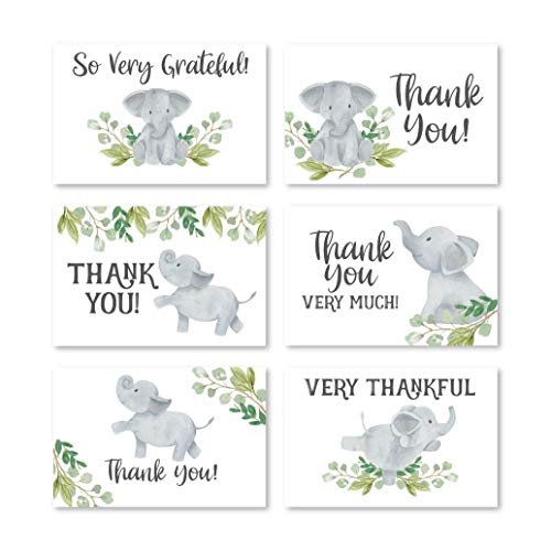 Greenery Elephant Folded Thank You Cards | Set of 24 | Baby Shower