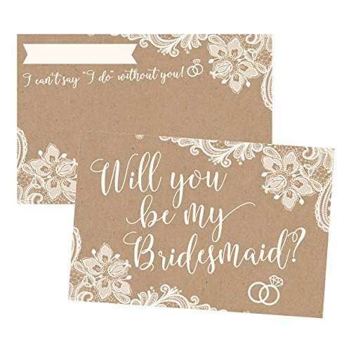 Kraft Lace Bridesmaid Proposal Cards | Set of 15 | Wedding Supplies