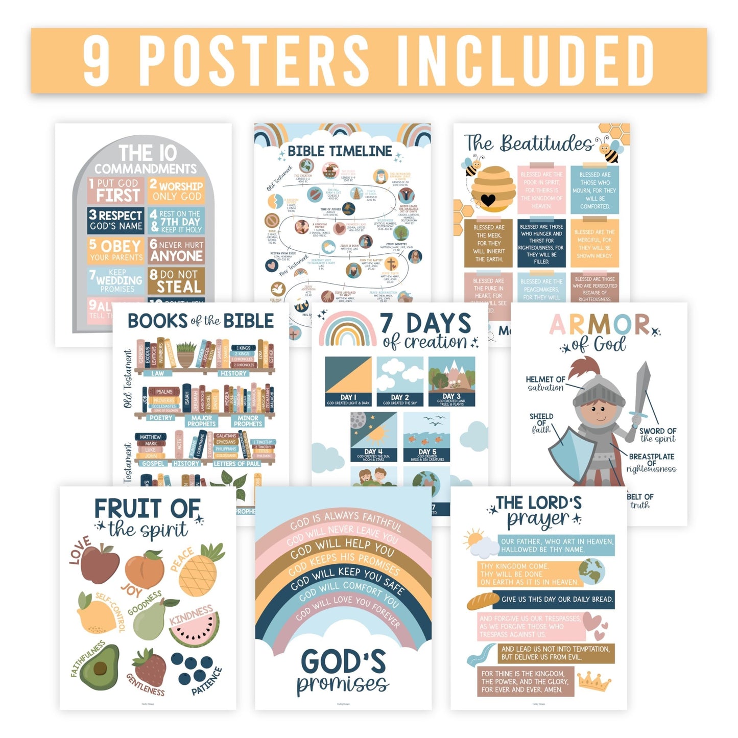 Boho Bible Posters| Set of 9 | Sunday School Classroom