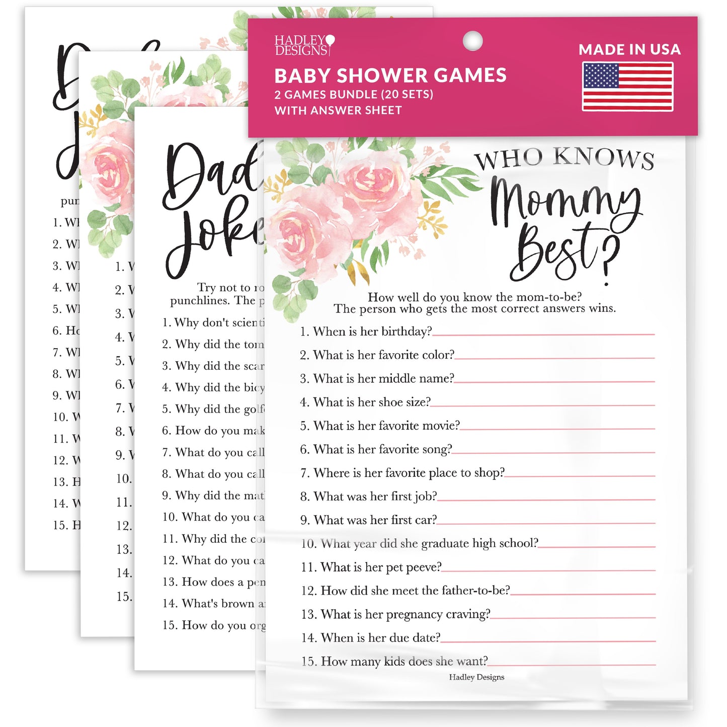 Who Knows Mommy Best & Dad Jokes Games | Set of 20 | Baby Shower Games