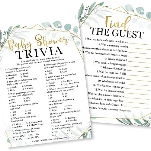 Trivia & Find the Guest Games | Set of 25 | Baby Shower Games