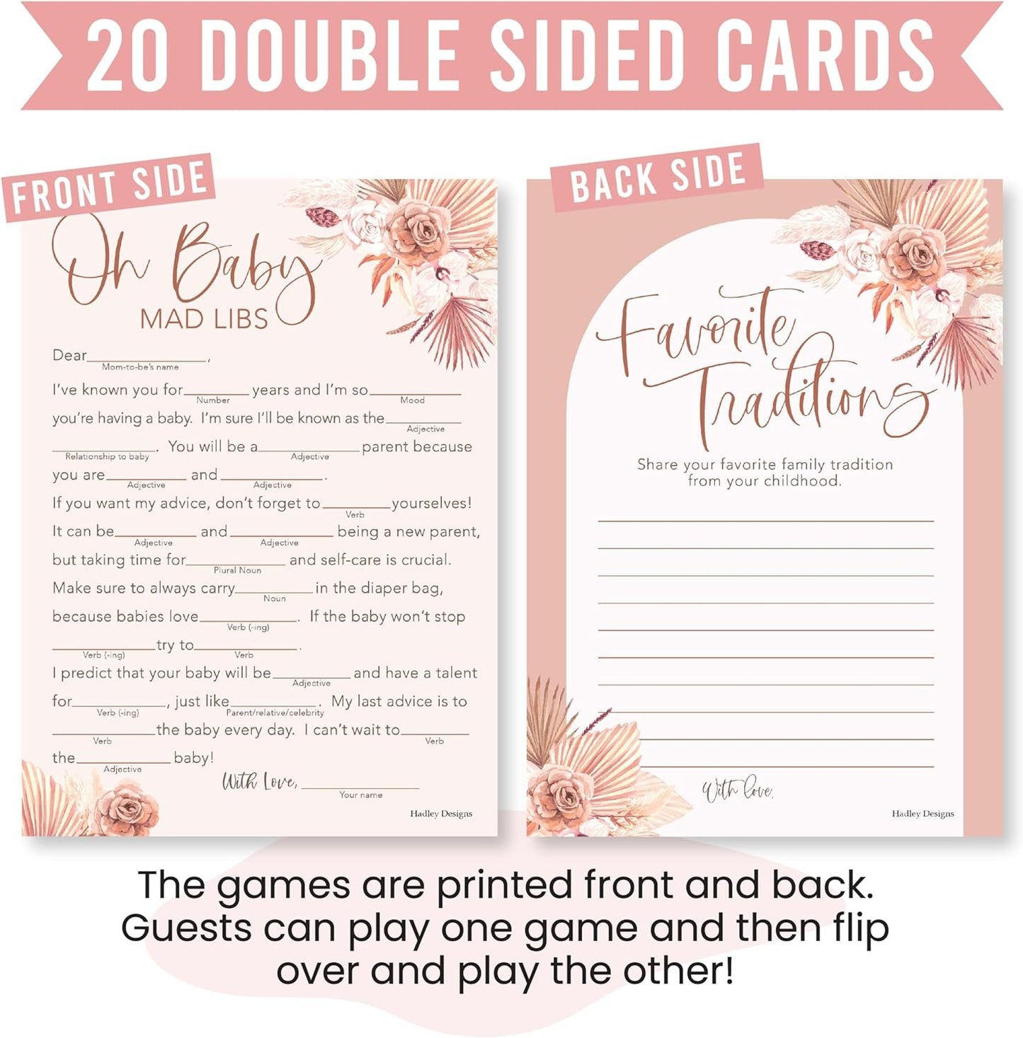 20 Boho Baby Shower Games For Girl - Hilarious Baby Shower Games Girl, Advice Cards Baby Shower Mad Libs Game Funny, Family Tradition Cards For Baby Shower, Baby Girl Baby Shower Games Funny