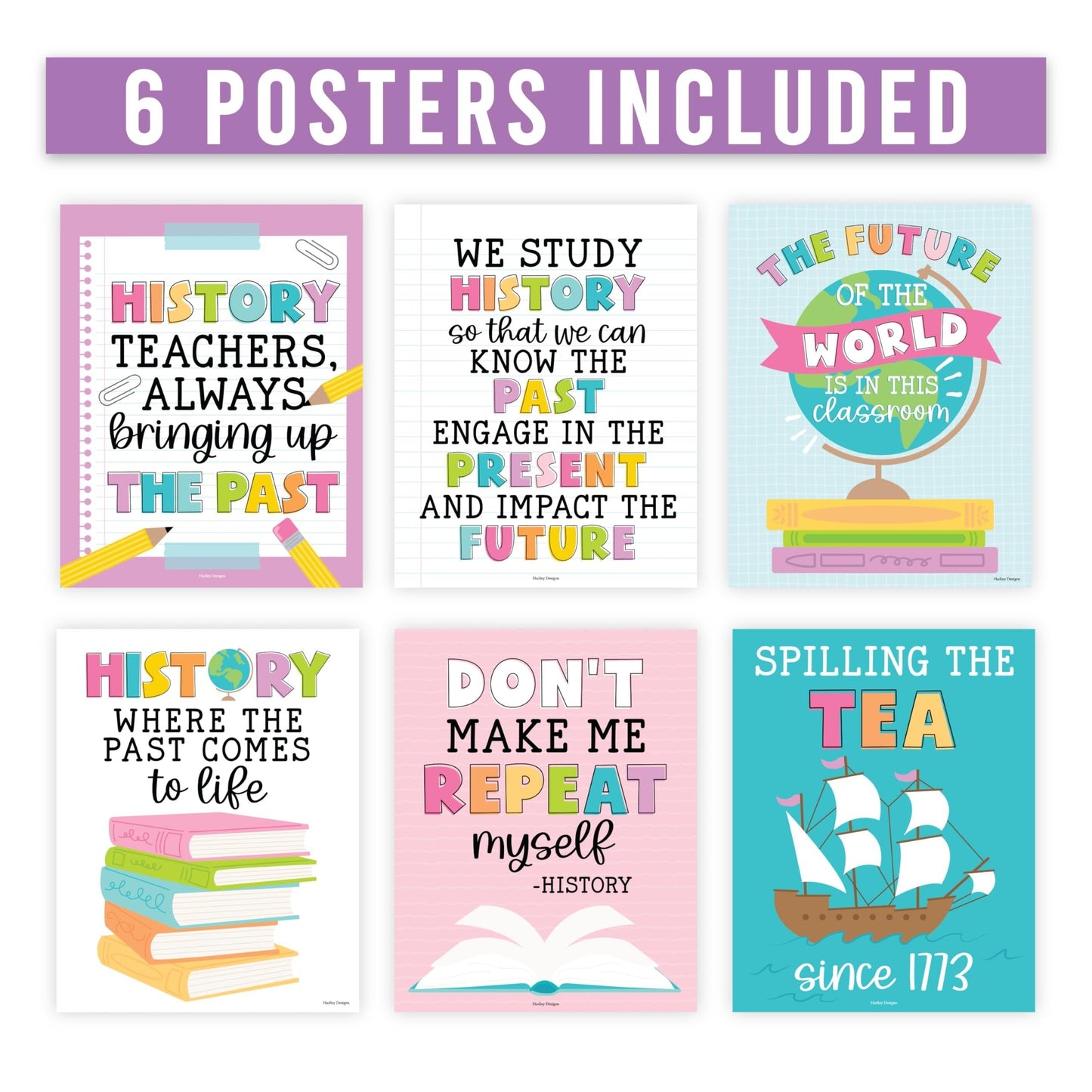 Colorful Pastel History Motivational Posters | Set of 6 | Educational Posters