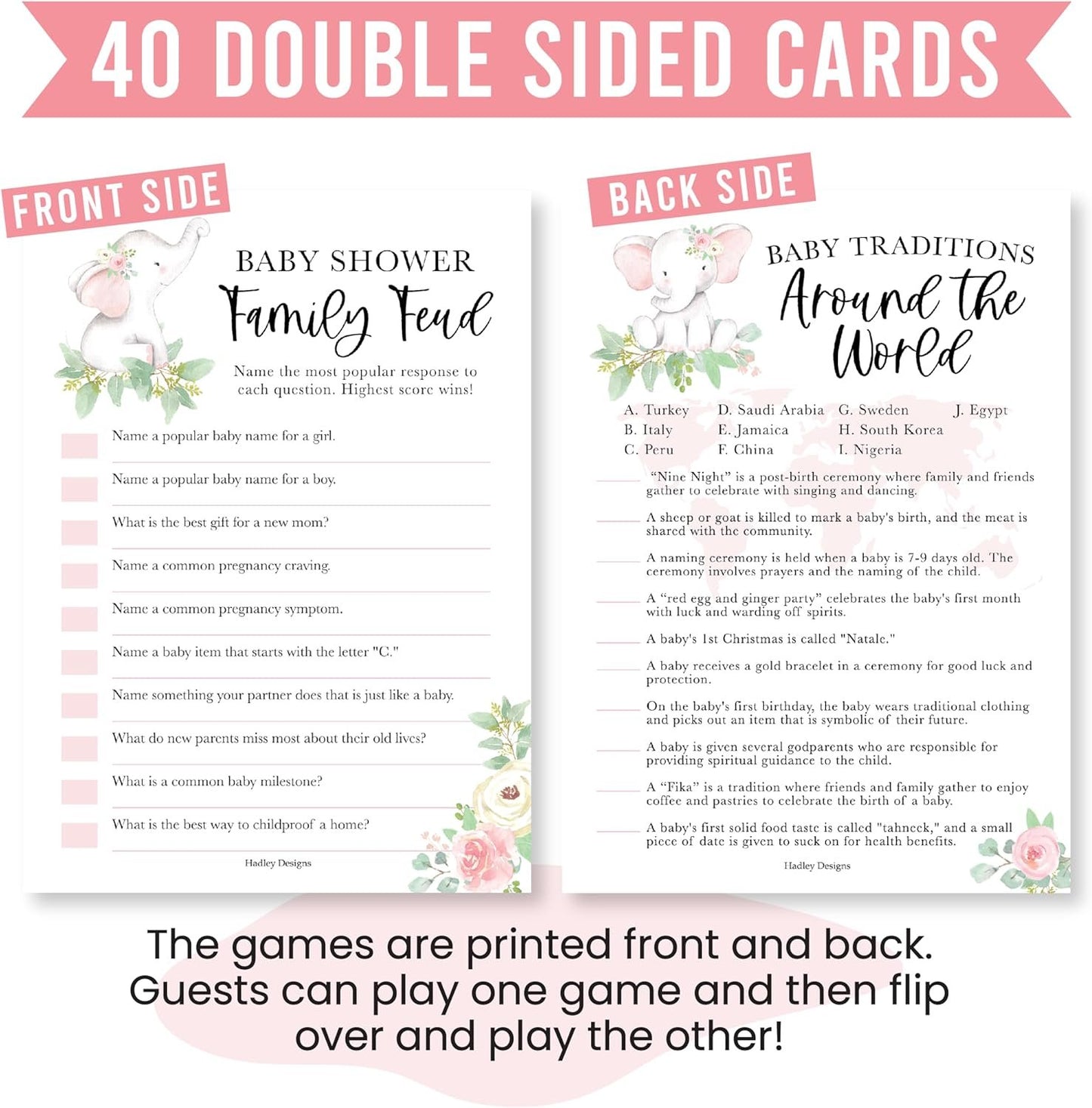 40 Elephant Baby Shower Games For Girl - Who Knows Mommy Best Baby Shower Game, Guess Who Mommy Or Daddy Baby Shower Game, Baby Games For Baby Shower Family Feud Game, Girl Baby Shower Tradition Cards