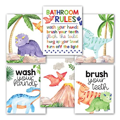 Dinosaur Bathroom Wall Art | Set of 6 | Home Decor