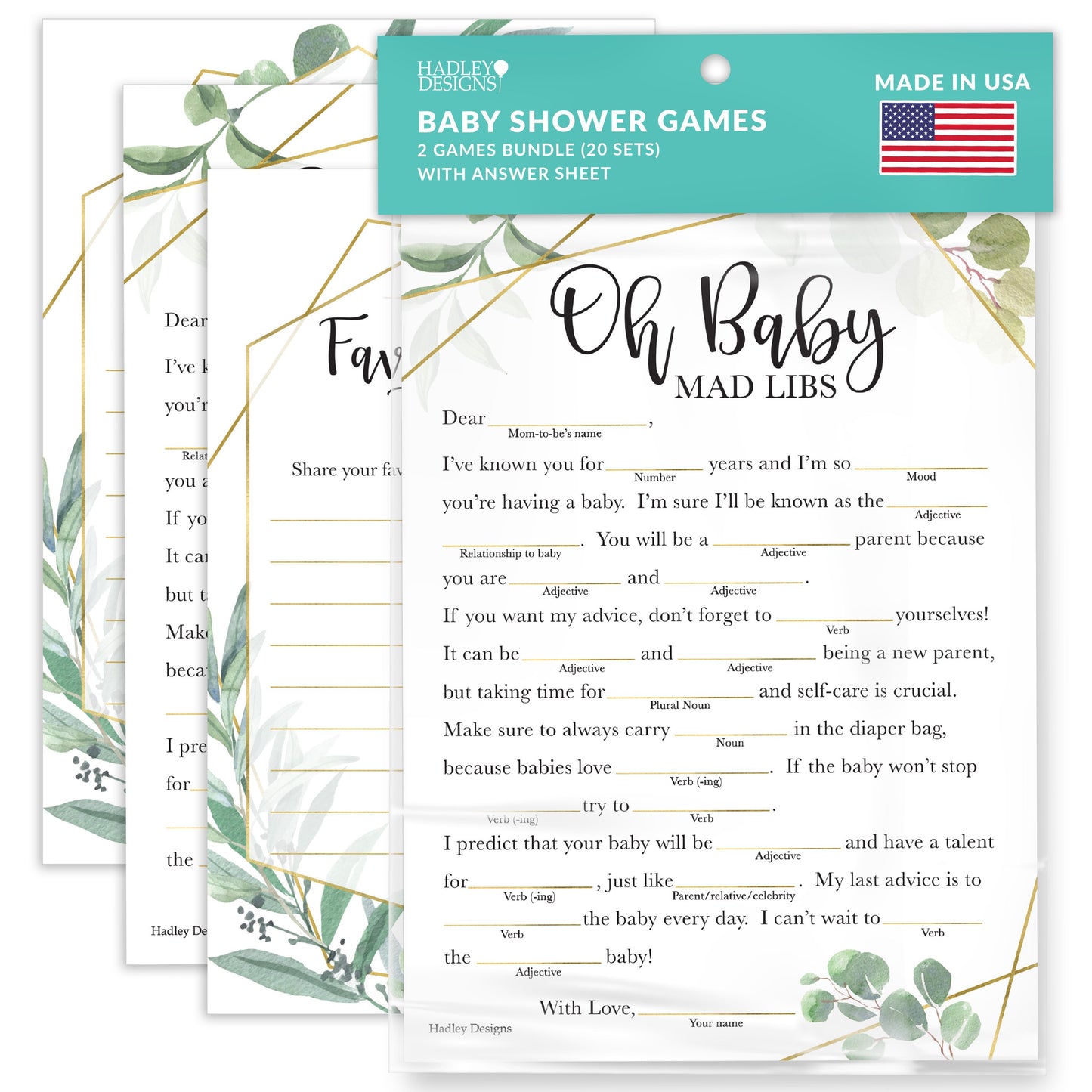Baby Mad Libs & Family Traditions Games | Set of 20 | Baby Shower Games