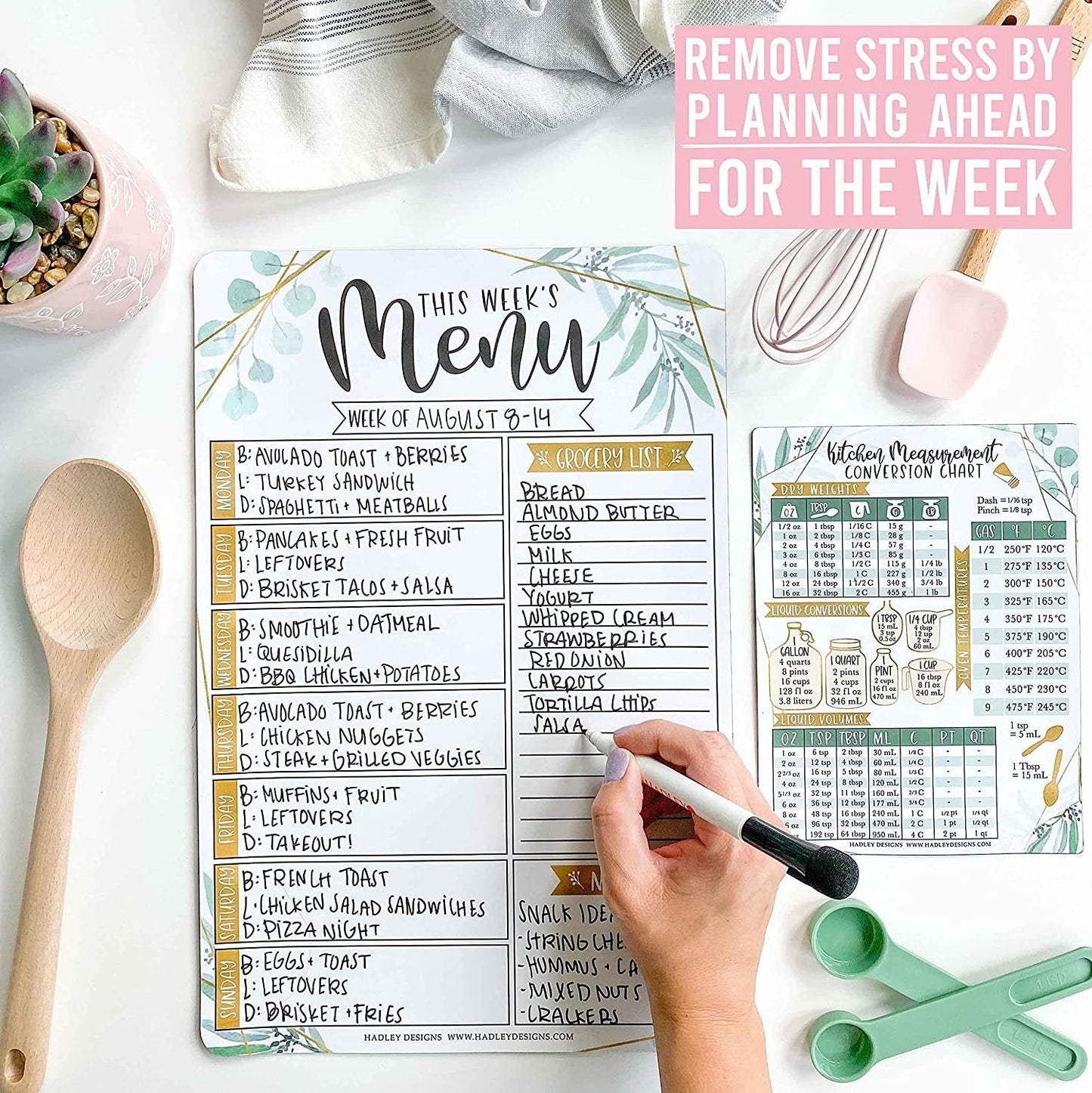 Geo Greenery 2 Magnetic Meal Planner | Weekly | Calendar & Planners