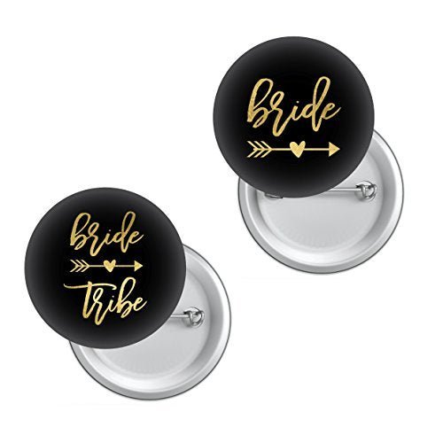 Black & Gold Bridal Party Pins | Set of 10 | Wedding Supplies