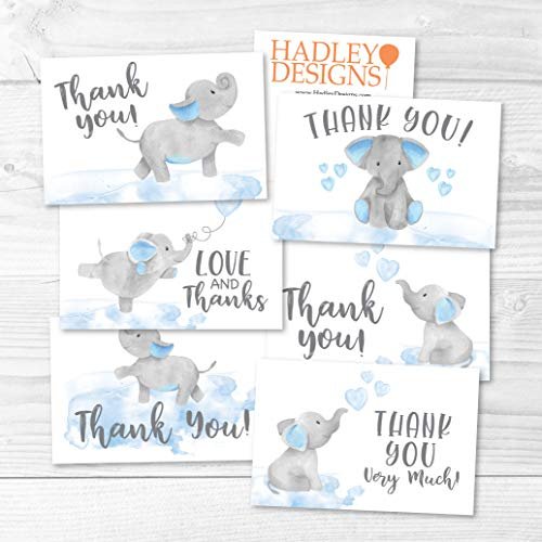 Blue Elephant Folded Thank You Cards | Set of 24 | Baby Shower