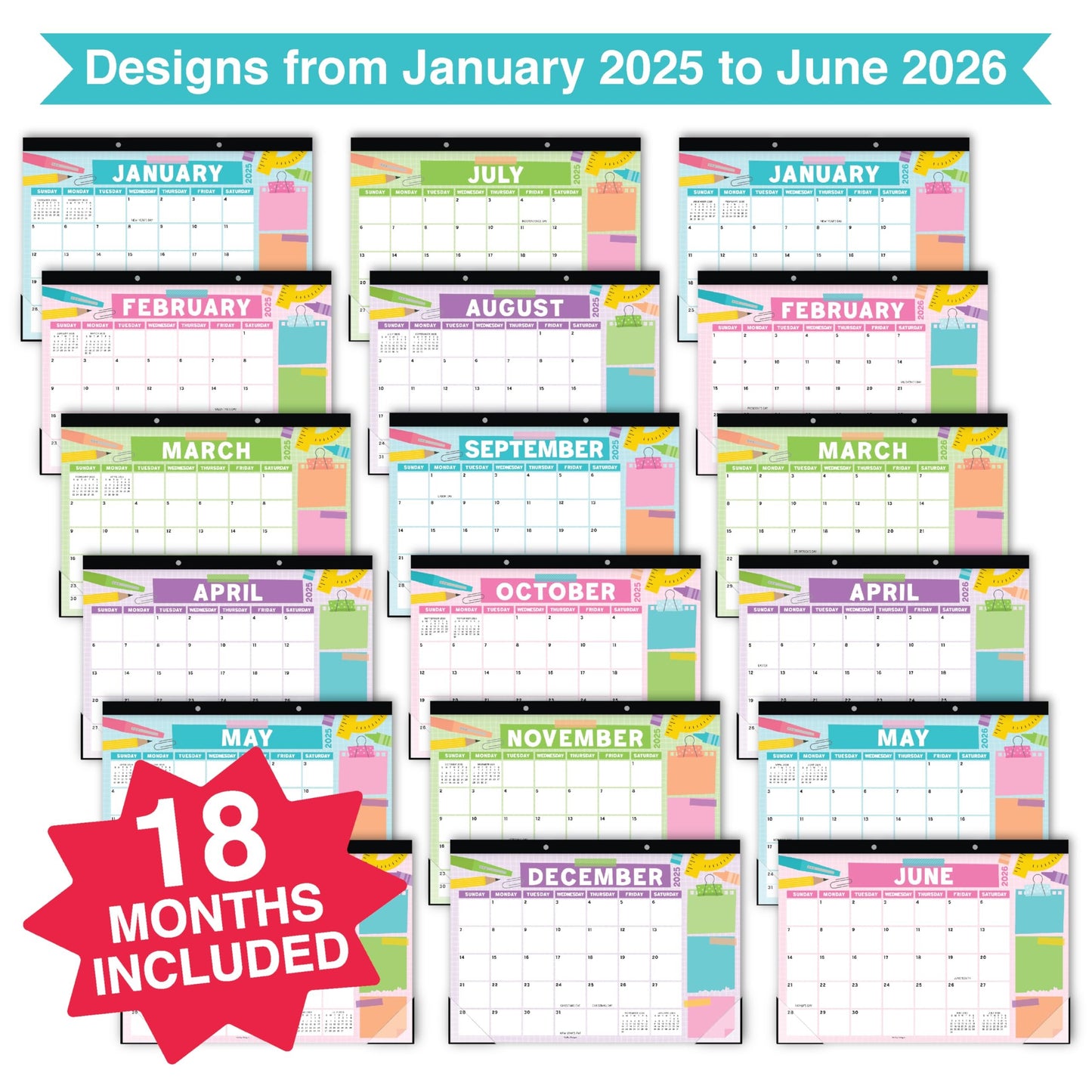 Office Doodle Large Desk Calendar | 18-Month | 2025-2026 | Calendars & Planners