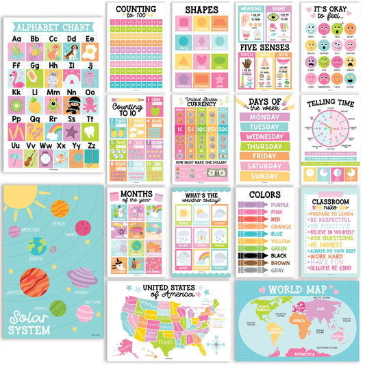 PreK Educational Posters | Set of 16 | Classroom Supplies