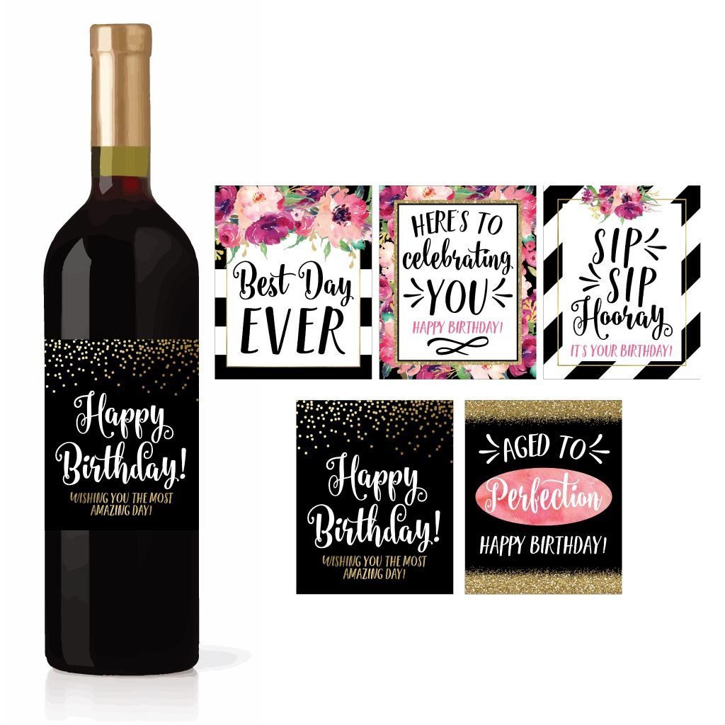 Birthday Wine Labels | Set of 5 | Party Supplies