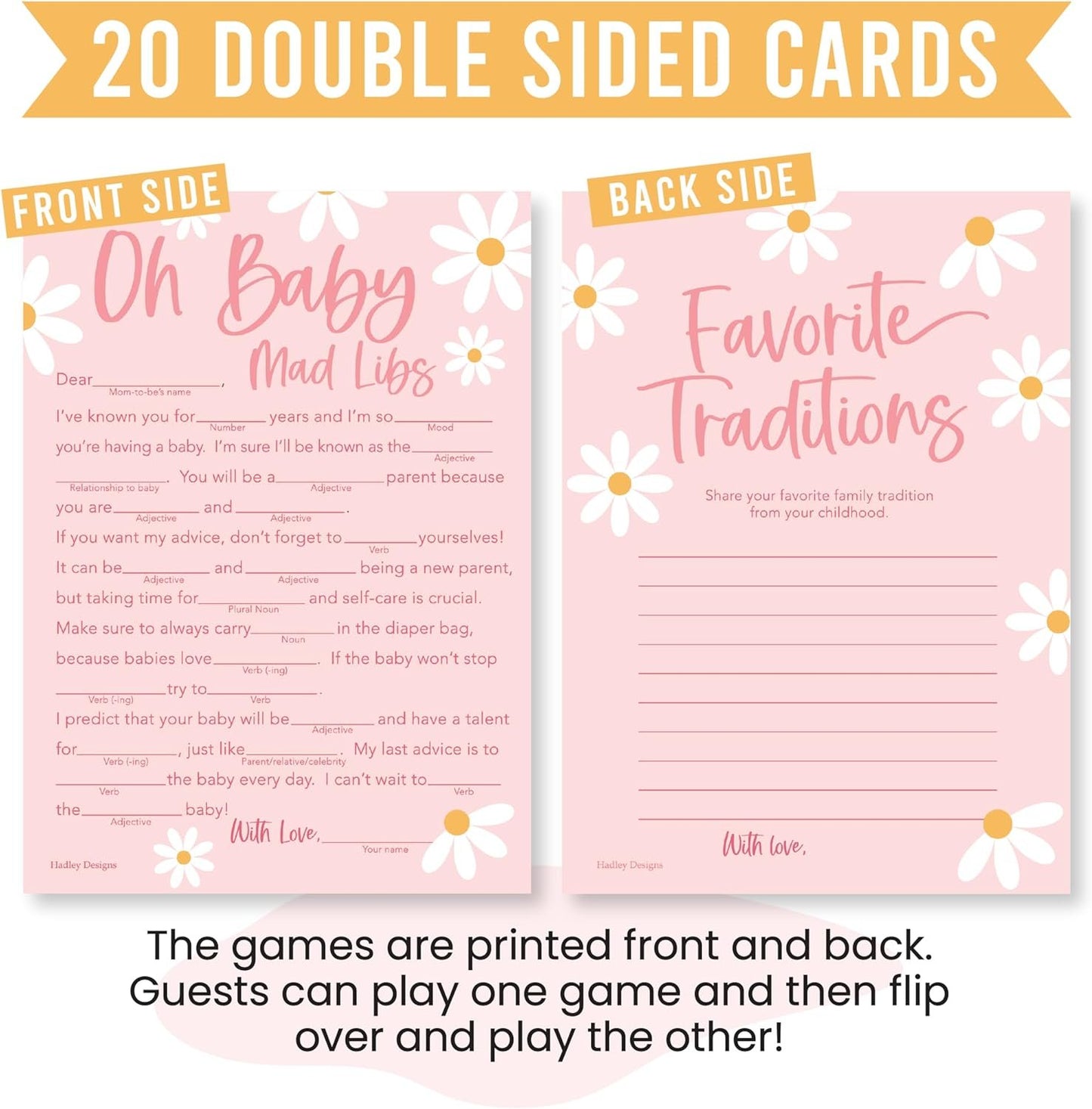 20 Retro Baby Shower Games for Girl - Hilarious Baby Shower Games Girl, Advice Cards Baby Shower Mad Libs Game Funny, Family Tradition Cards for Baby Shower, Baby Girl Baby Shower Games Funny