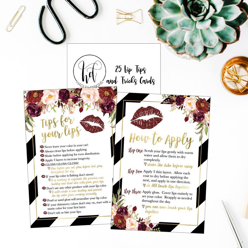 25 Lipstick Application Instructions Tips and Tricks Distributor Supplies Card Directions, Lip Sense Business Marketing Party Lipsense Younique Mary Kay Avon Amway Seller Perfect Starter Kit Thank You