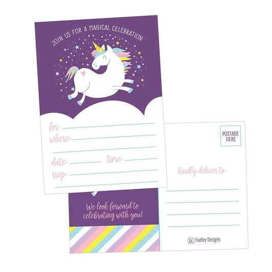 25 Unicorn Rainbow Party Invitations for Kids, Teens, Adults, Boys & Girls, Blank Children Happy 1st Birthday Invitation Cards, Unique Baby First Bday Invites, Toddler 1 2 3 year old rsvp Invites