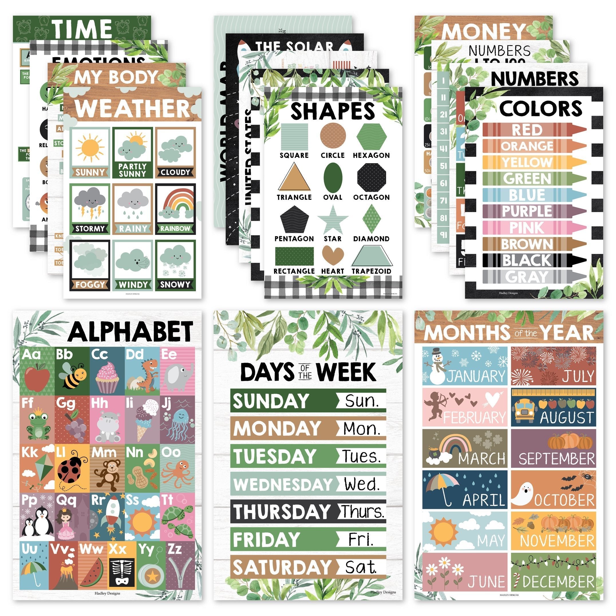 PreK Educational Posters | Set of 16 | Classroom Supplies