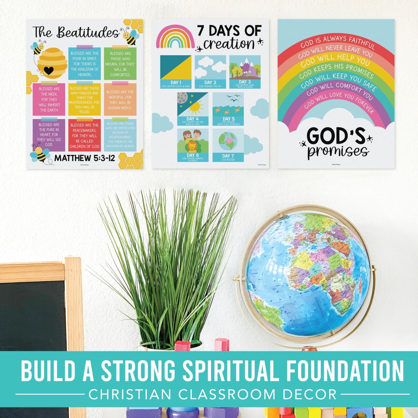 Colorful Rainbow Bible Posters| Set of 9 | Sunday School Classroom