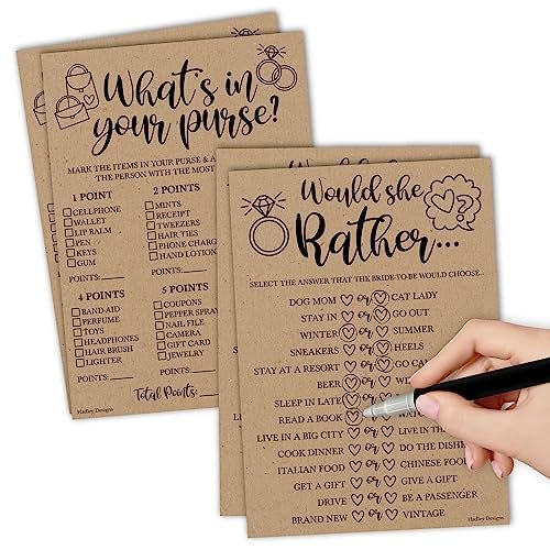 Would She Rather & What's in Your Purse Games | Set of 20 | Bridal Shower Games
