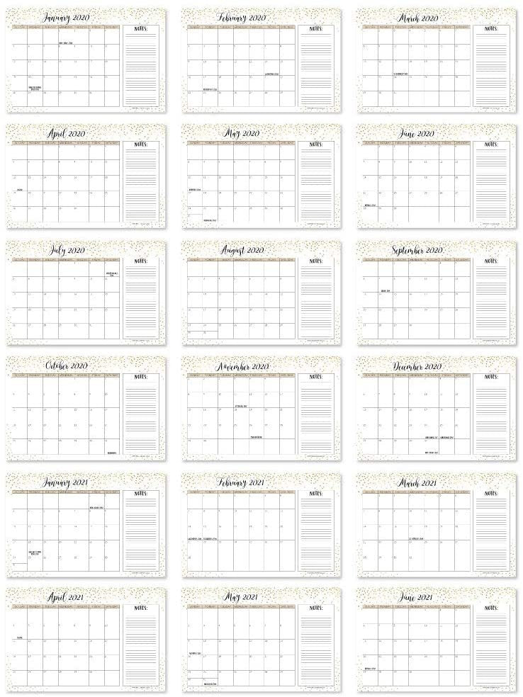 Gold 2019-2020 Large Monthly Desk or Wall Calendar Planner, Big Giant Planning Blotter Pad, 18 Month Academic Desktop, Hanging 2-Year Date Notepad Teacher, Mom Family Home or Business Office 11x17"