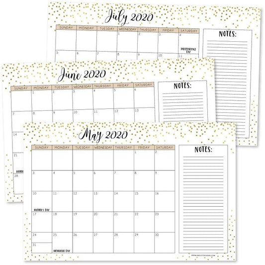 Gold 2019-2020 Large Monthly Desk or Wall Calendar Planner, Big Giant Planning Blotter Pad, 18 Month Academic Desktop, Hanging 2-Year Date Notepad Teacher, Mom Family Home or Business Office 11x17"