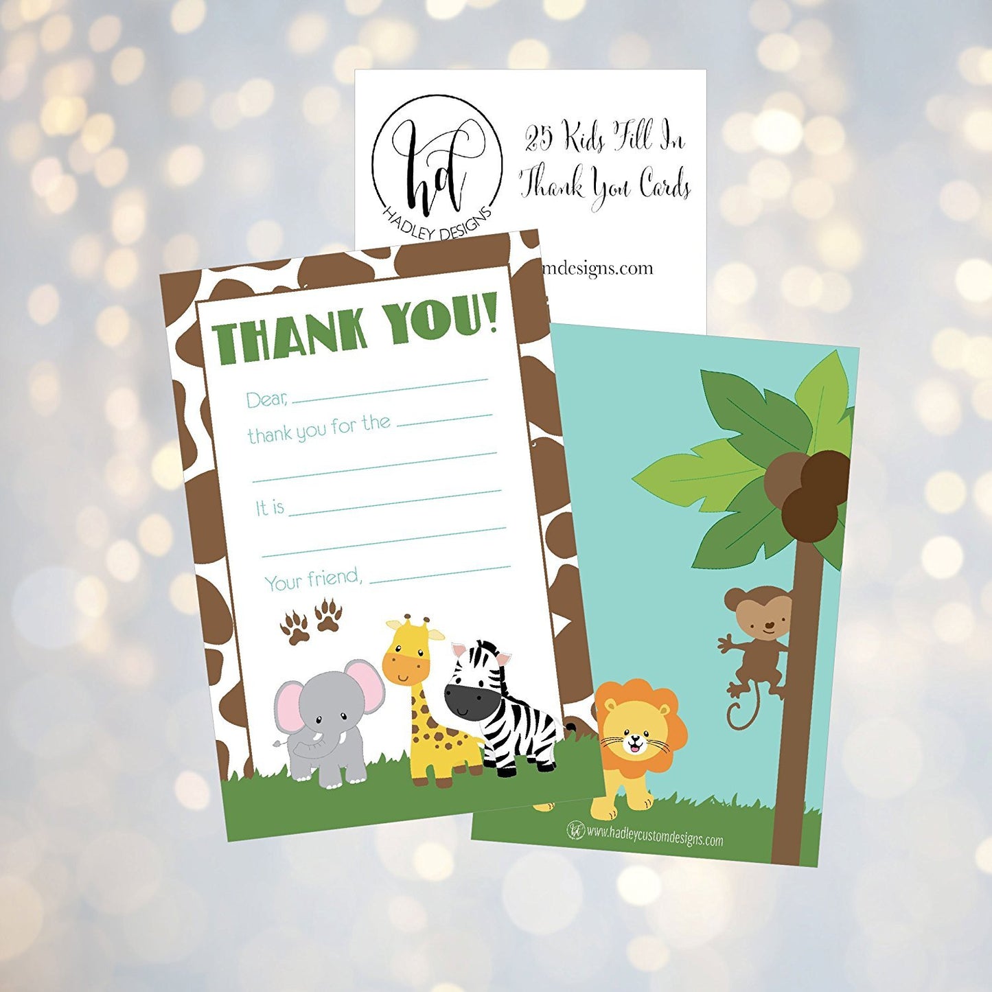 25 Jungle Kids Thank You Cards, Fill In Thank You Notes For Kid, Blank Personalized Thank Yous For Birthday Gifts, Stationery For Children Boys and Girls