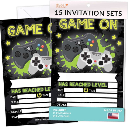 15 Gamer Birthday Invitations For Boys - Gaming Birthday Invites For Boy, Level Up Birthday Party Invitations For Boys, Boy Birthday Invitations Boy, Video Game Invitations For Birthday Party Invites