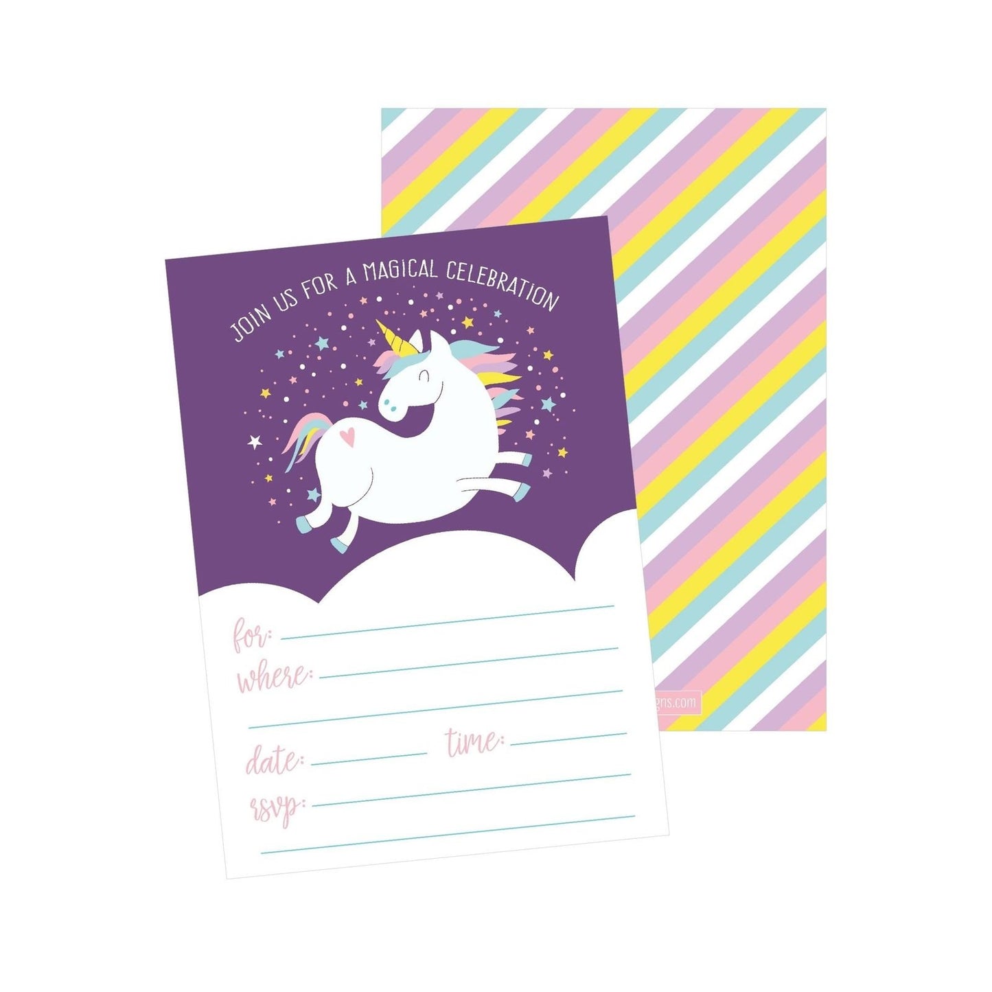 25 Unicorn Rainbow Party Invitations for Kids, Teens, Adults, Boys & Girls, Blank Children Happy 1st Birthday Invitation Cards, Unique Baby First Bday Invites, Toddler 1 2 3 year old rsvp Invites