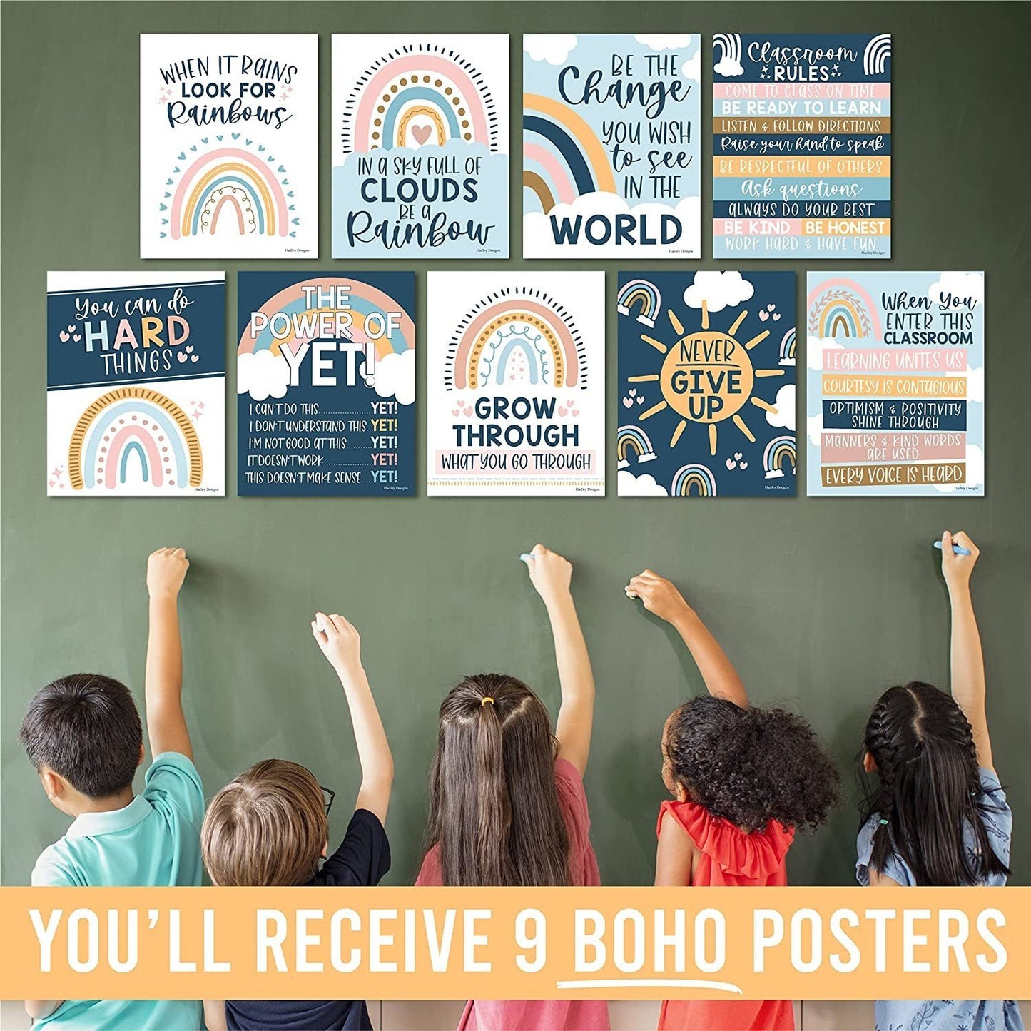 Boho Rainbow Classroom Motivational Posters | Set of 9 | Educational Supplies