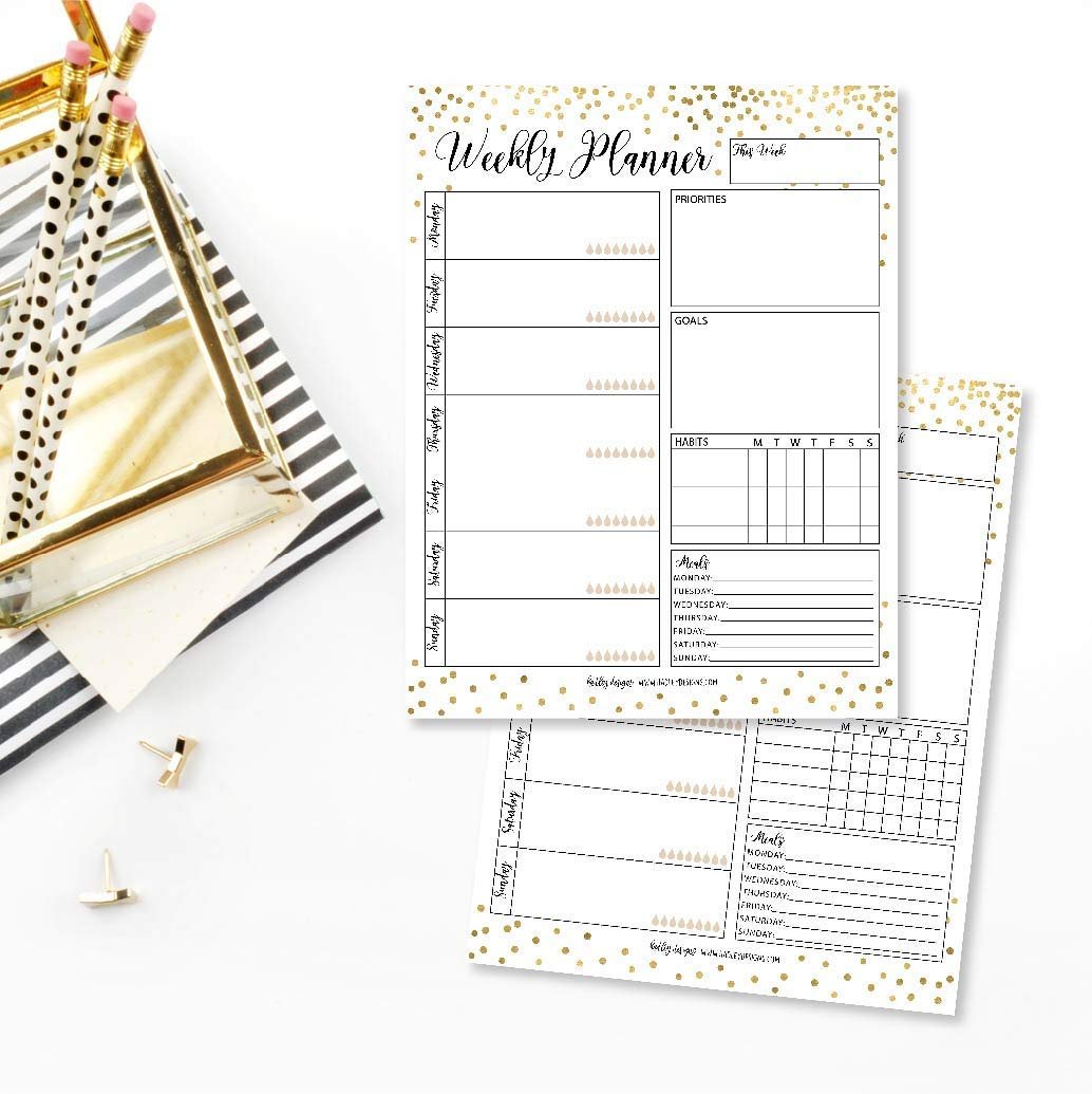 Gold Undated Daily Task Planner | 50 Pages | To Do List