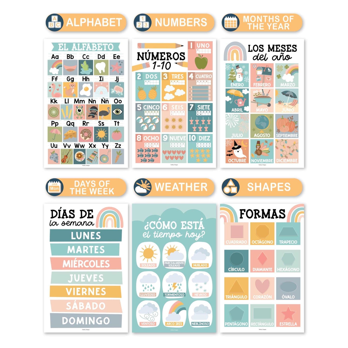 12 Boho Spanish Classroom Decorations - Spanish Classroom Posters Elementary, Spanish Posters For Classroom, Posters In Spanish Alphabet, Abecedario Para Niños En Español, Spanish Class Posters