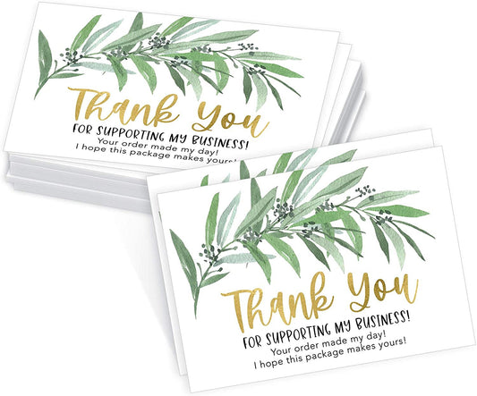 25 Gold Greenery Thank You Cards for Small Business, We Appreciate You Supporting My Business Customer Appreciation Note Cards, Mini Thanks You Made My Day Cute Teal Purchase Order Inserts, 3.5x5 inch