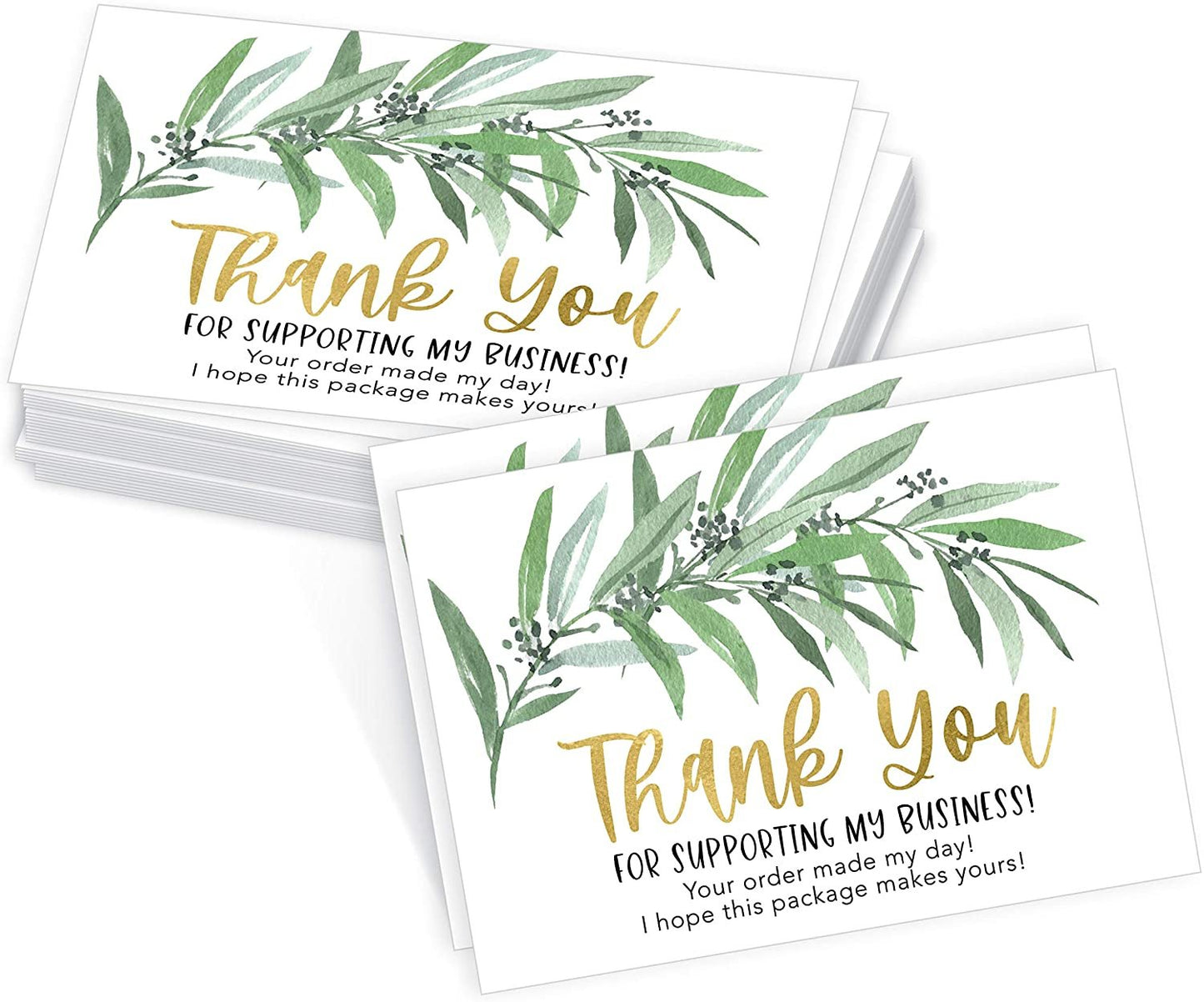 25 Gold Greenery Thank You Cards for Small Business, We Appreciate You Supporting My Business Customer Appreciation Note Cards, Mini Thanks You Made My Day Cute Teal Purchase Order Inserts, 3.5x5 inch