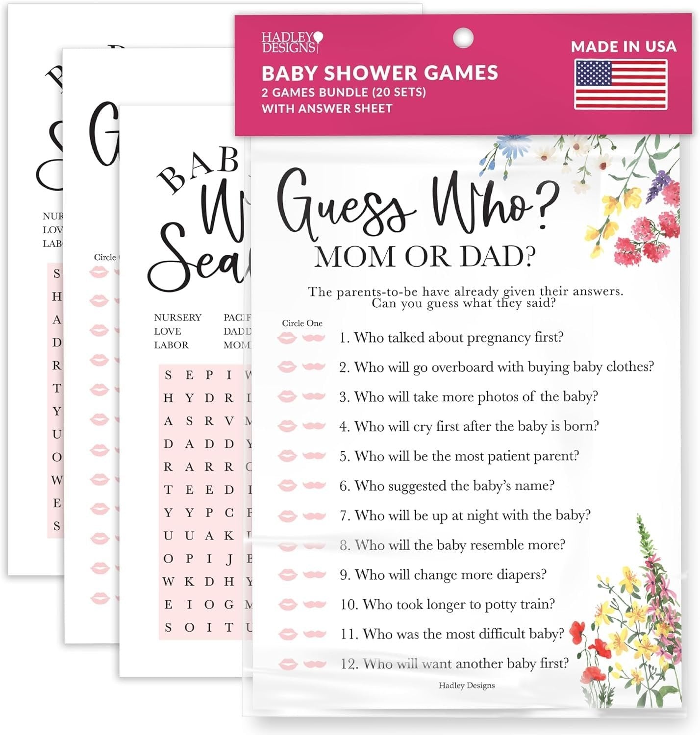 Who Said It Mommy or Daddy & Baby Word Search | Set of 20 | Baby Shower Games