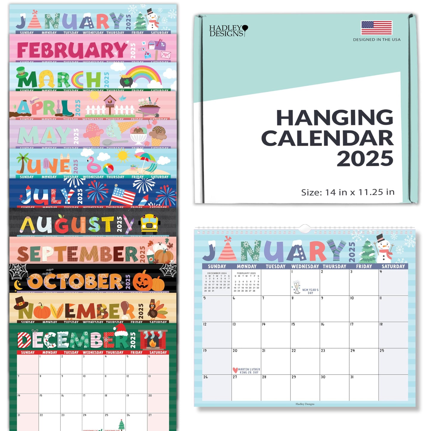 Doodle Typography Large Wall Calendar | 2025-2026 | 18 Month | Home & Office