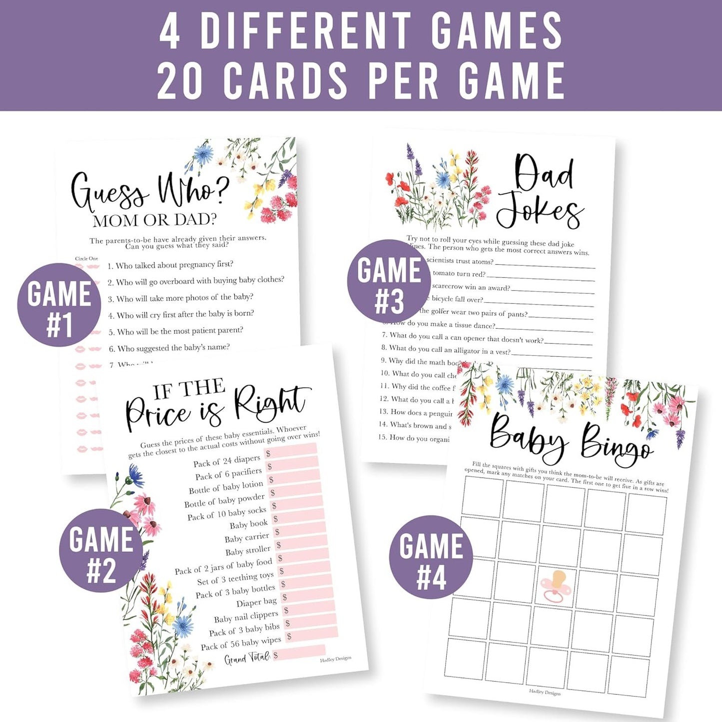 40 Floral Baby Shower Games For Girl - Baby Games For Baby Shower Bingo Game Girl, Guess Who Mommy Or Daddy Baby Shower Game, The Price Is Right Baby Shower Game, Funny Baby Shower Games Dad Jokes