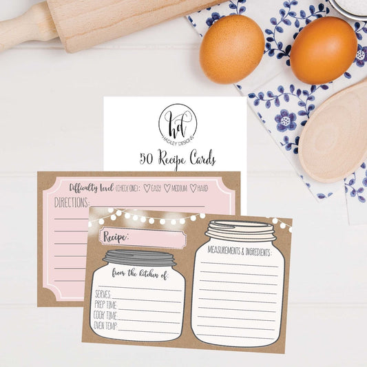 Mason Jar Blank Recipe Cards | Set of 50 Double Sided | 4x6