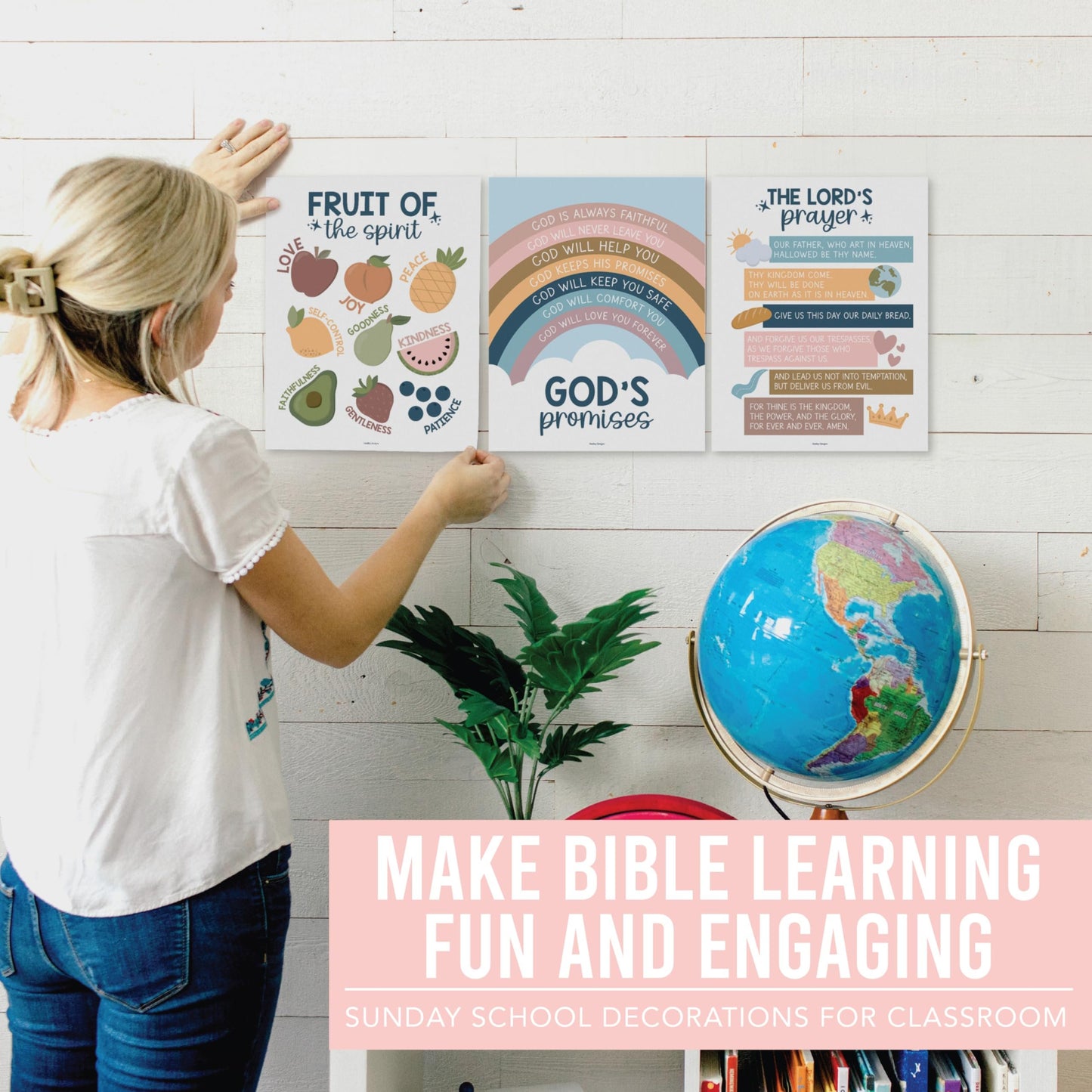 9 Boho Sunday School Decorations For Classroom - Sunday School Posters, Christian Posters, Christian Classroom Decor, Books Of The Bible Poster, 10 Commandments For Kids, Bible Timeline Chart