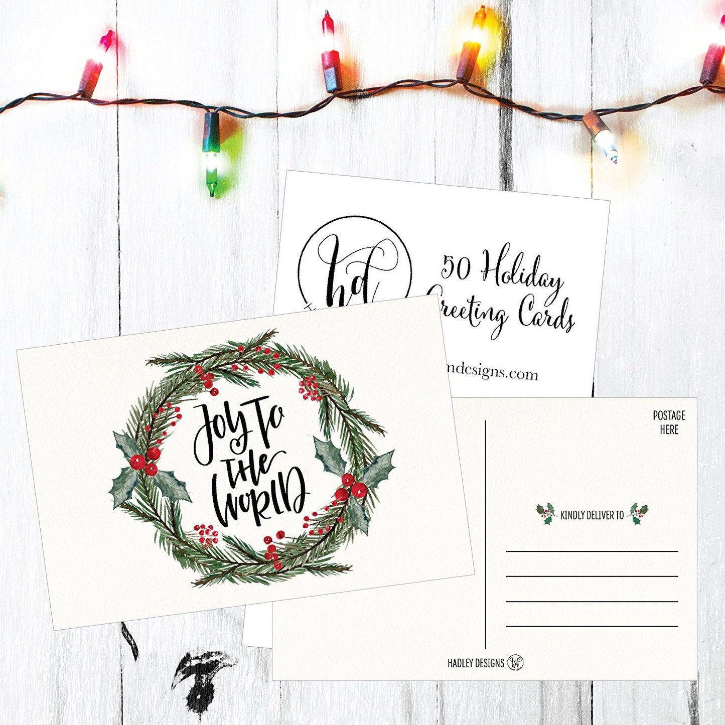 50 Holiday Greeting Cards, Cute Fancy Blank Winter Christmas Postcard Set, Bulk Pack of Premium Seasons Greetings Note, Mistletoe Happy New Years for Kids, Business Office or Church Thank You Notes