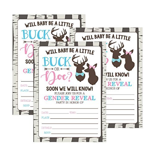 Gender Reveal Party Invitations | Set of 25 | Cards & Party