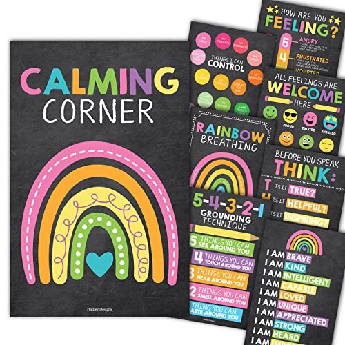 Colorful Chalk Calming Corner Posters | Set of 9 | Classroom Decor