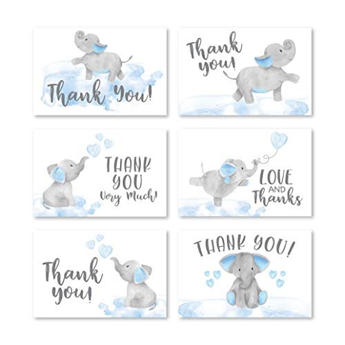 Blue Elephant Folded Thank You Cards | Set of 24 | Baby Shower